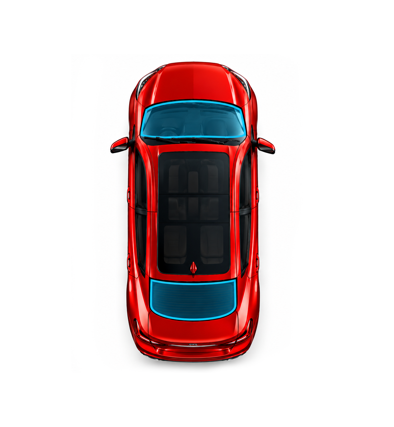 Top view of a car: windscreen and rear glass need at least 70% VLT